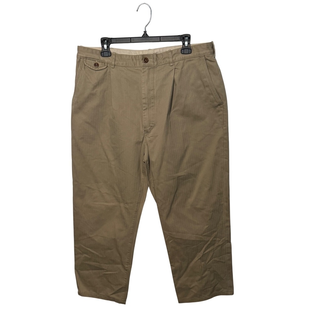 Buck Mason Japanese Twill Larsen Pants Mens 36x26 Tan Pleated Chino Trousers